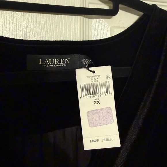 Ralph Lauren Black Velvet Short Sleeve Midi Dress - Picture 2 of 9